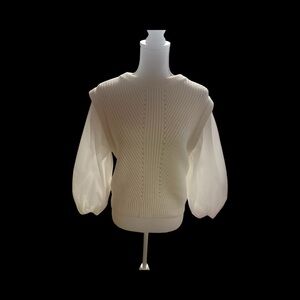 🤍 Sanctuary Faux-Blouse Sleeve White , Cream Sweater Top – Size Small 🤍